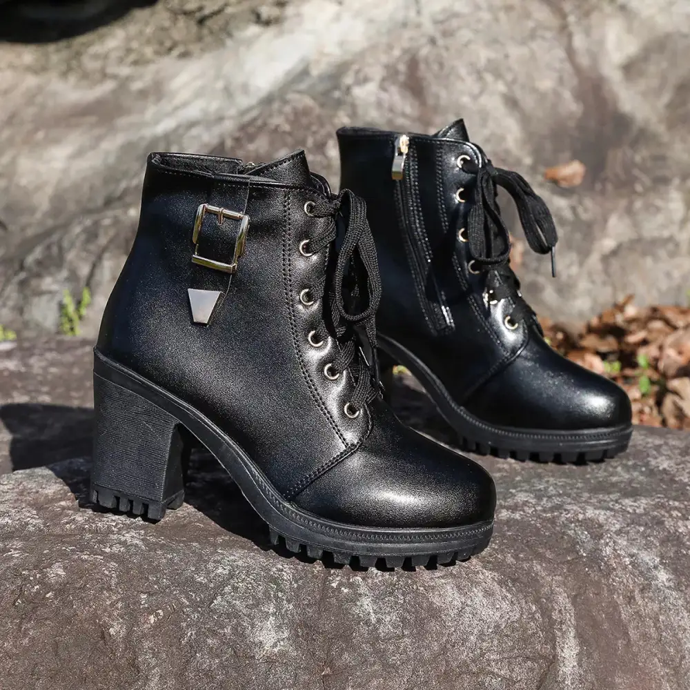 Classic Lace-Up Block Heel Boots