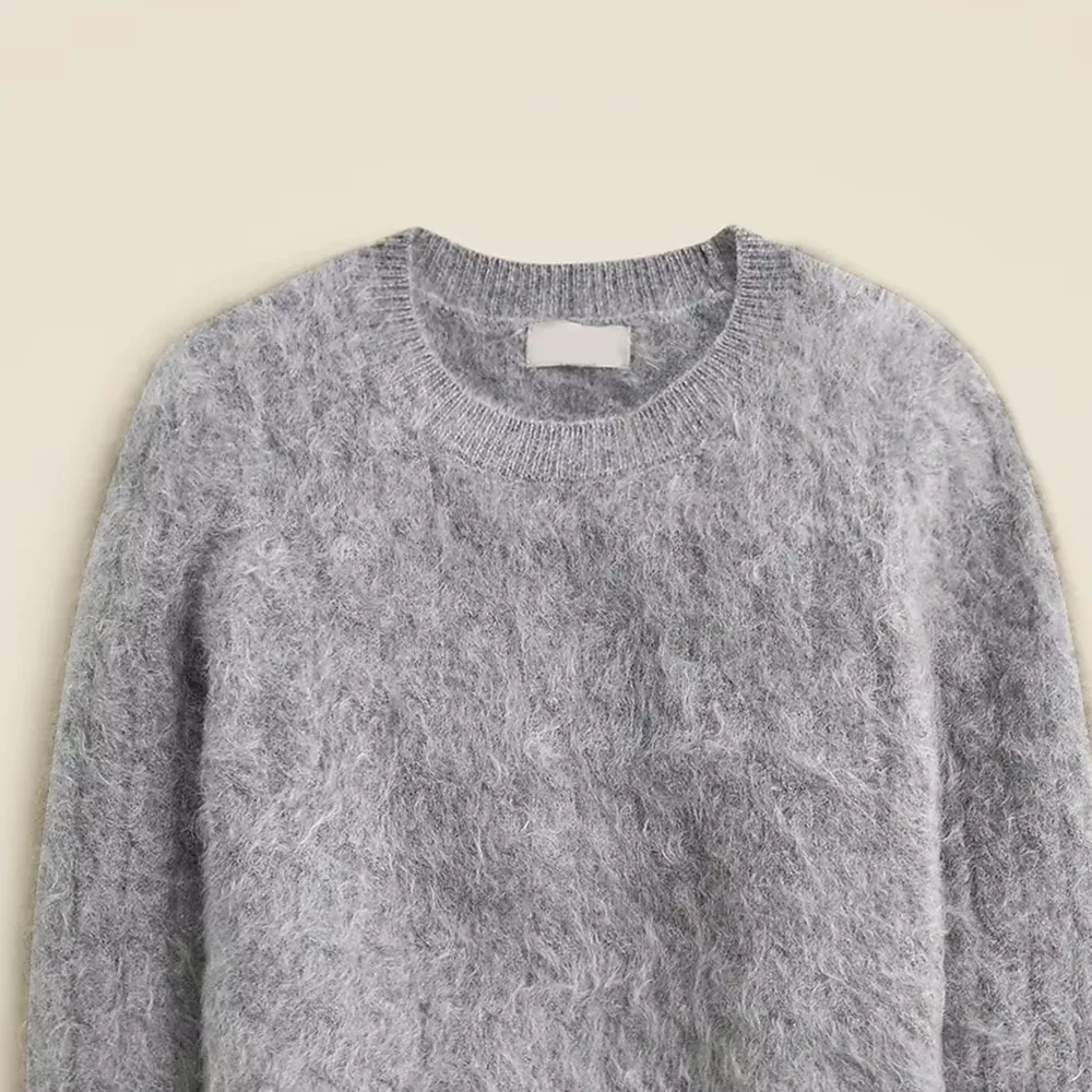 Brushed Cashmere Shrunken Crewneck Sweaters