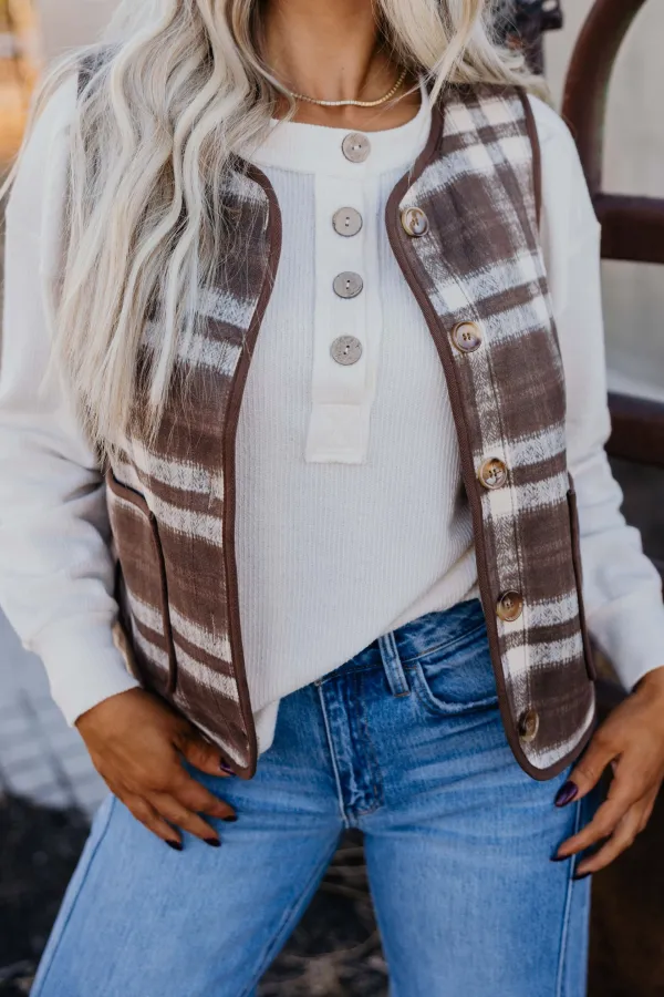 Trimmed Fleece Button Vest