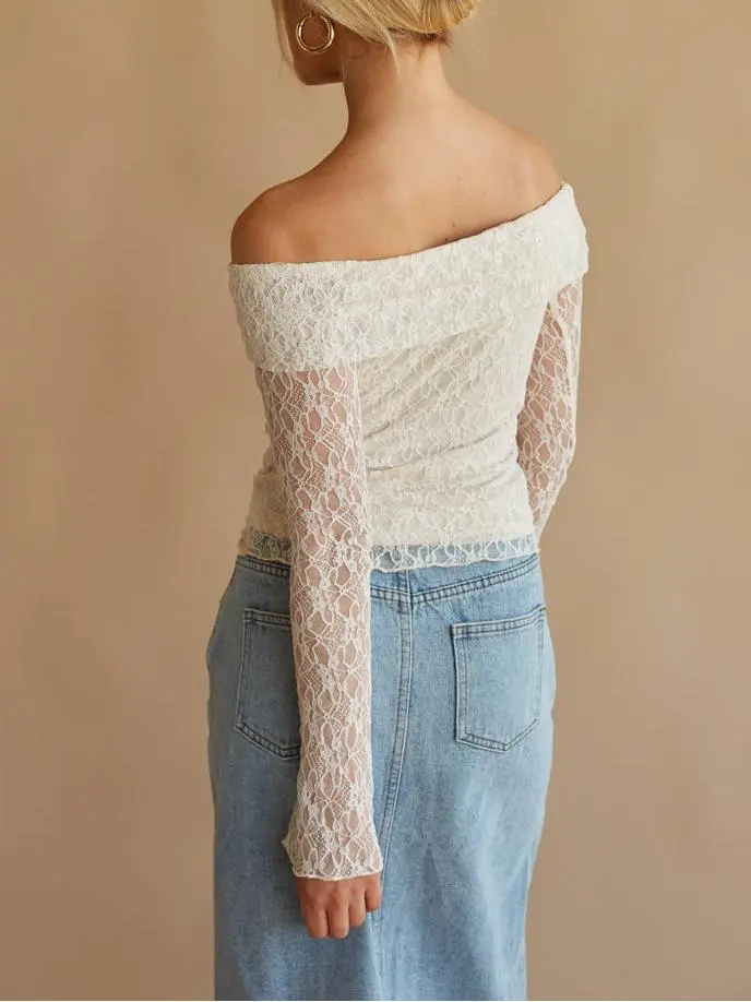 Off The Shoulder Lace Long Sleeve Top