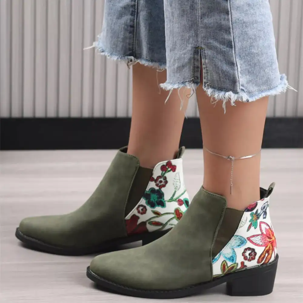 Pointed Toe Block Heel Ankle Boots