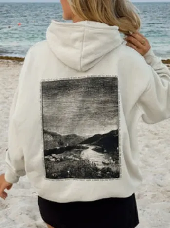 Women's Stylish Casual Scenic Print Hooded Long-Sleeve Sweatshirt