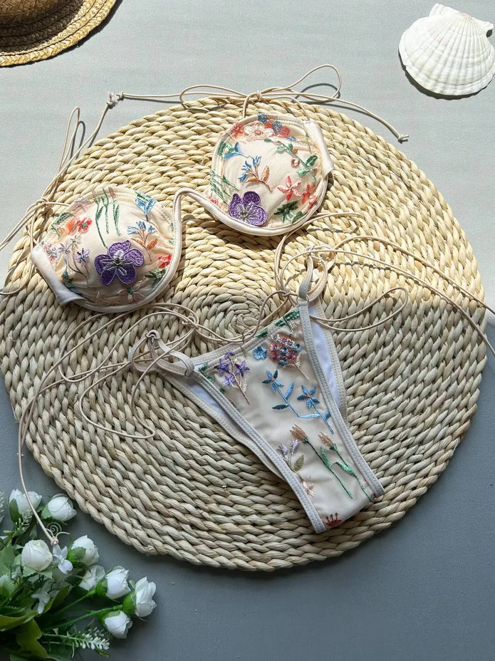 Floral Embroidered Bikini Set