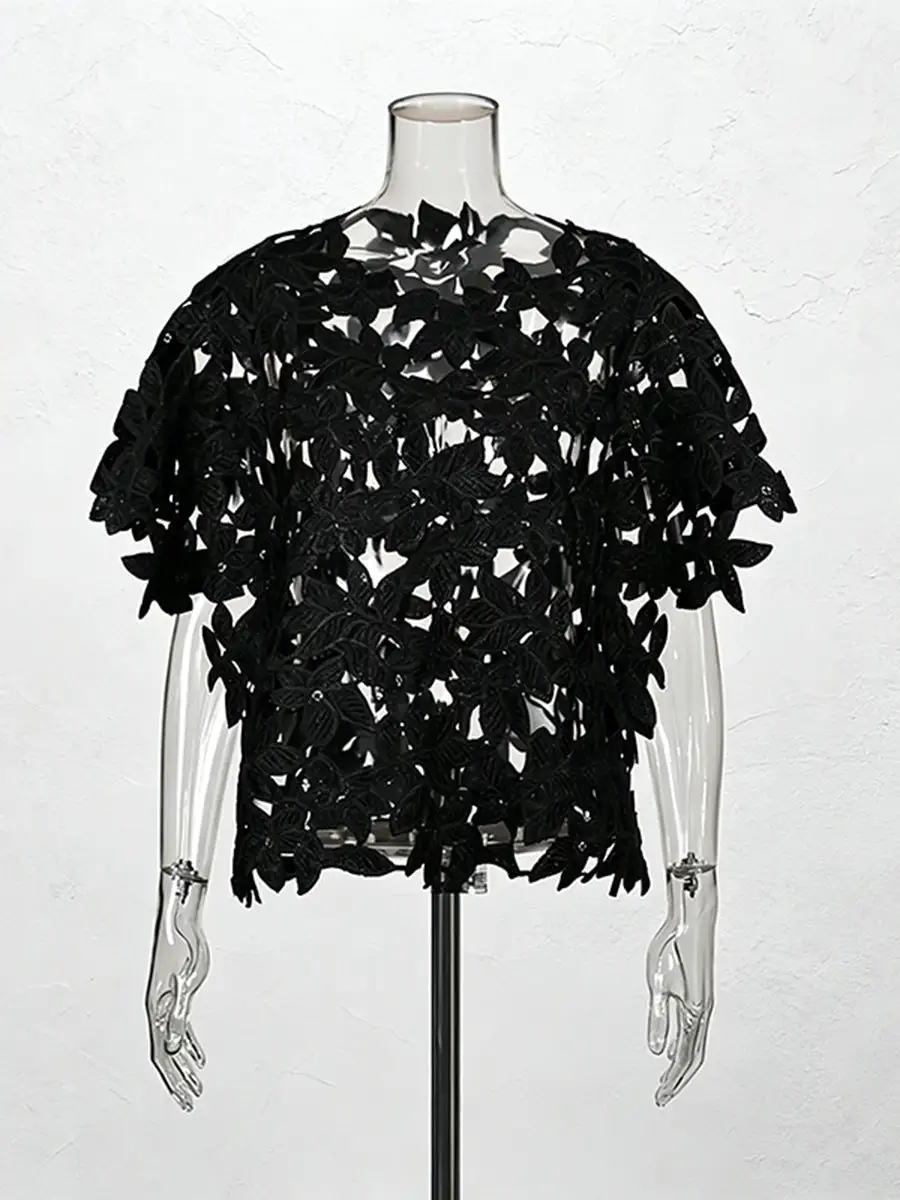 Floral Lace Cutout Short Sleeve Top