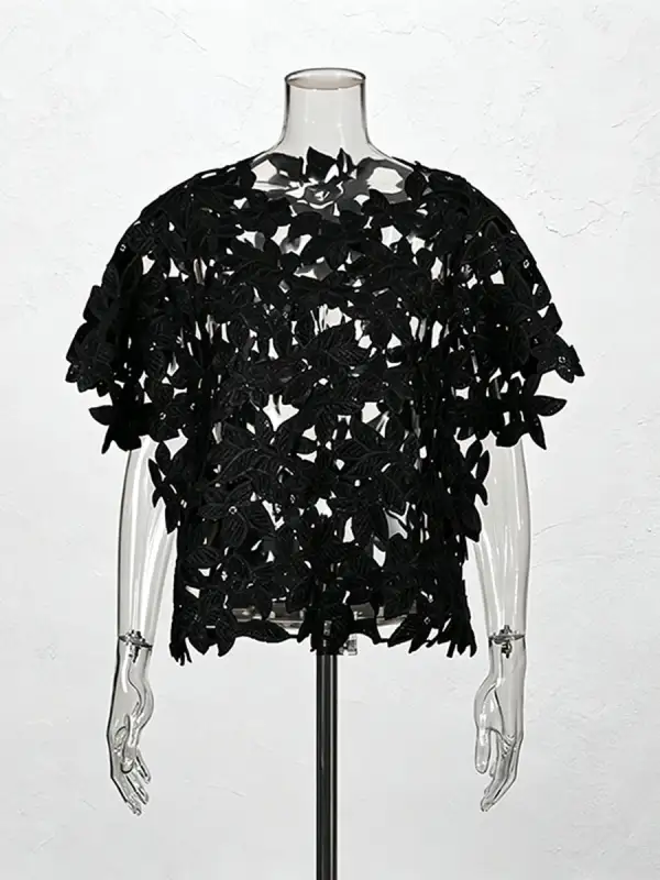 Floral Lace Cutout Short Sleeve Top