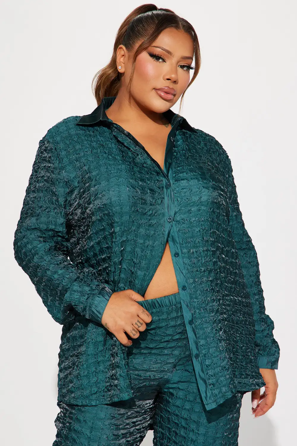 Royal Textured Pant Set - Hunter