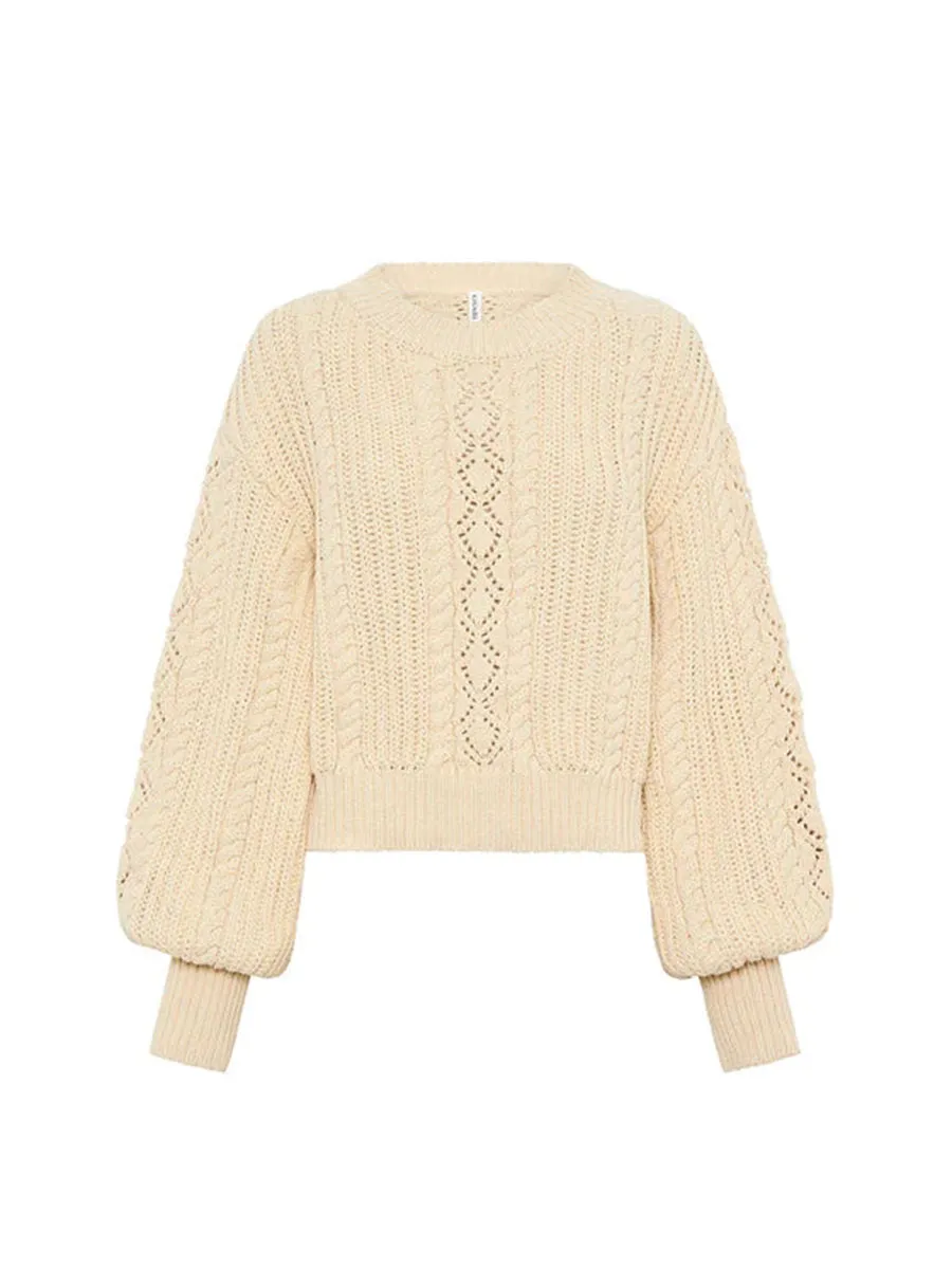 Cream Textured Knit Sweater