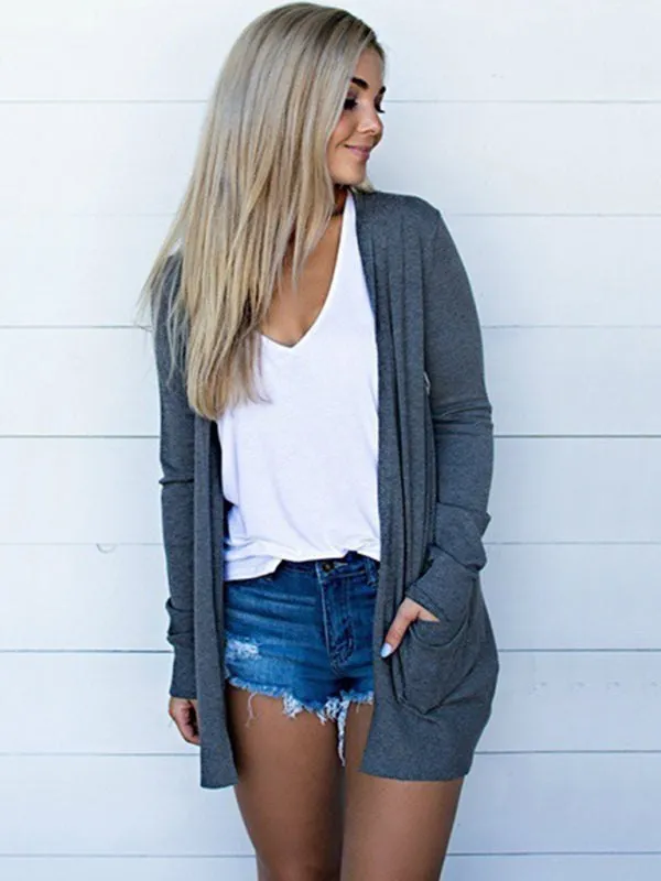 Women's Long Sleeve T-Shirt Cardigan with Pockets