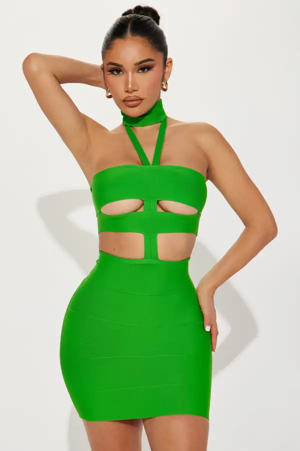 The Scandal Bandage Mini Dress - Lime