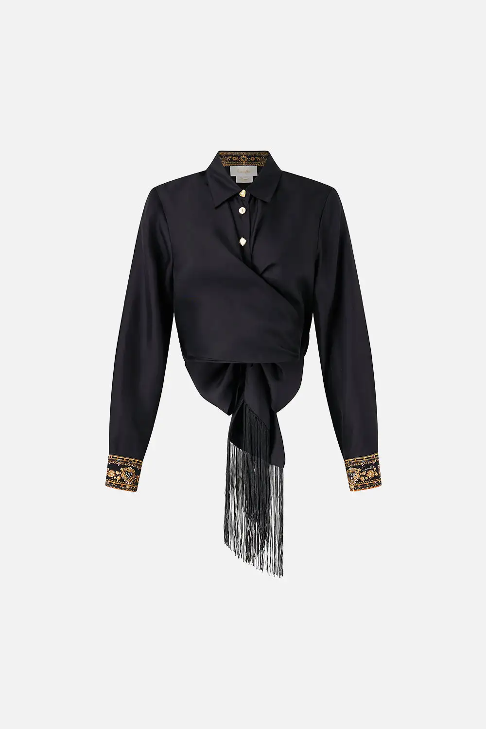 Printed Cropped Wrap Shirt with Tie