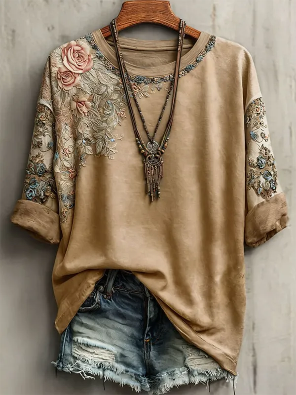 Women's Vintage Printed Casual Short Sleeve T-Shirt