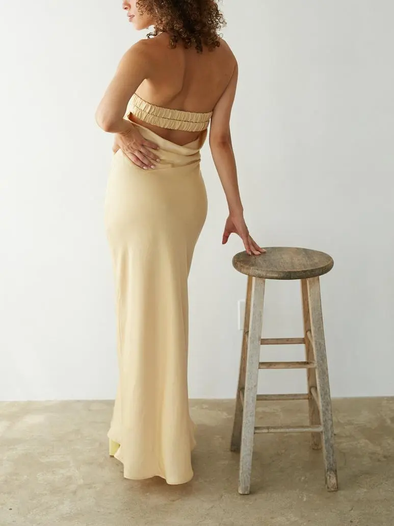 Strapless Open Back Maxi Dress
