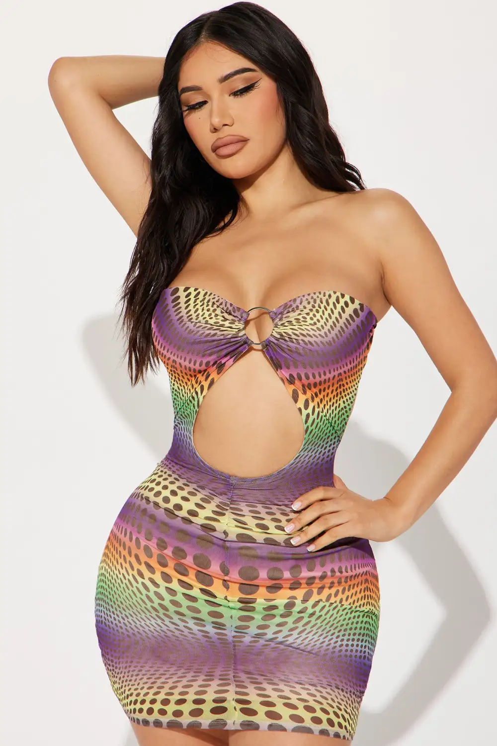 Paula Polkadot Mesh Mini Dress - Purple/combo