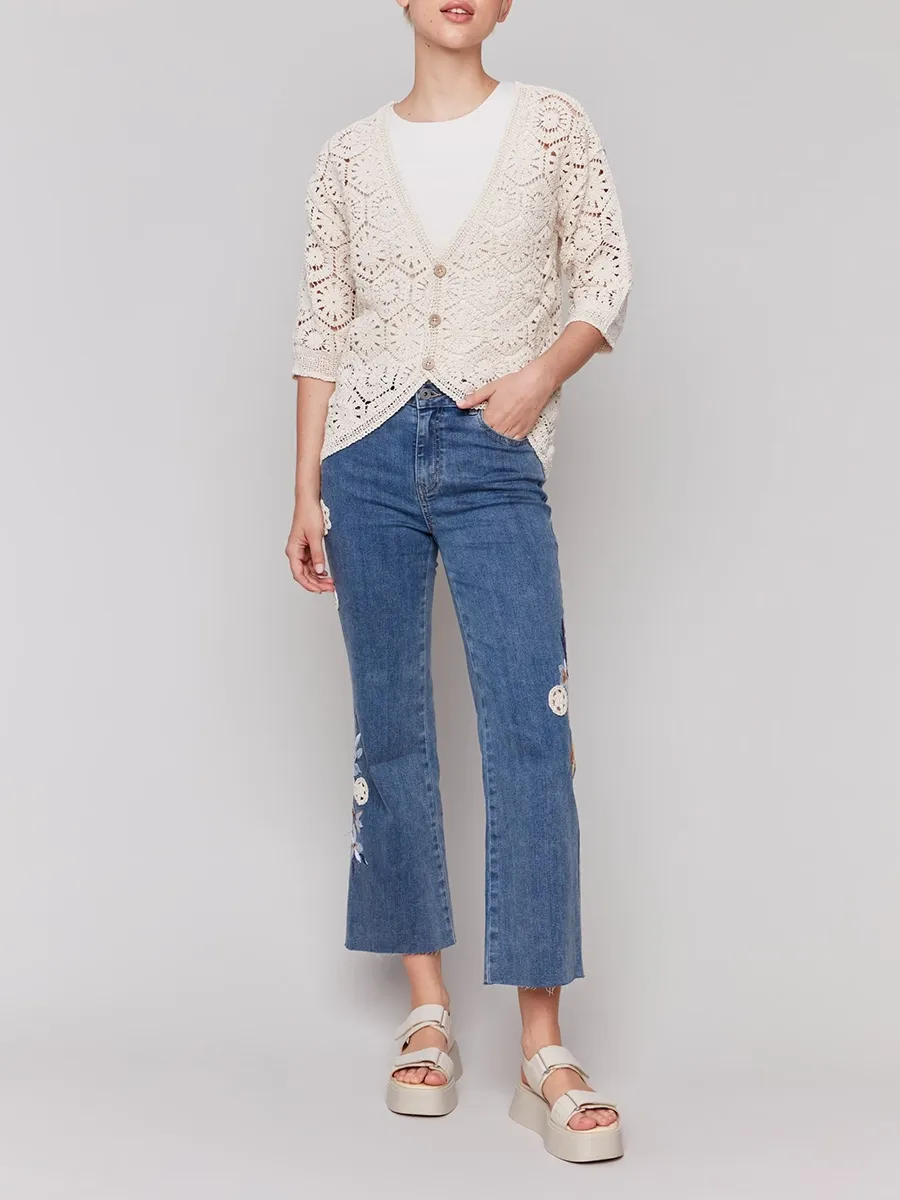 Cropped Embroidered Soft Flared Trousers