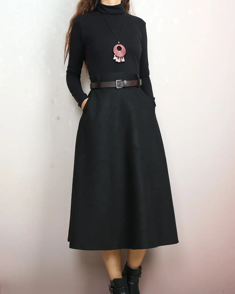 Relaxed Belted Wool Maxi Skirt