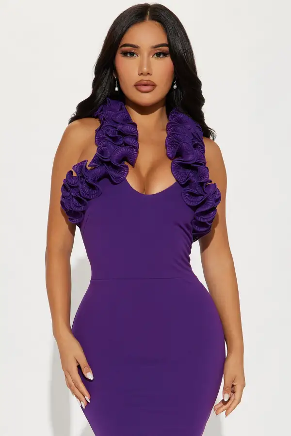 Charlotte Ruffle Midi Dress - Violet