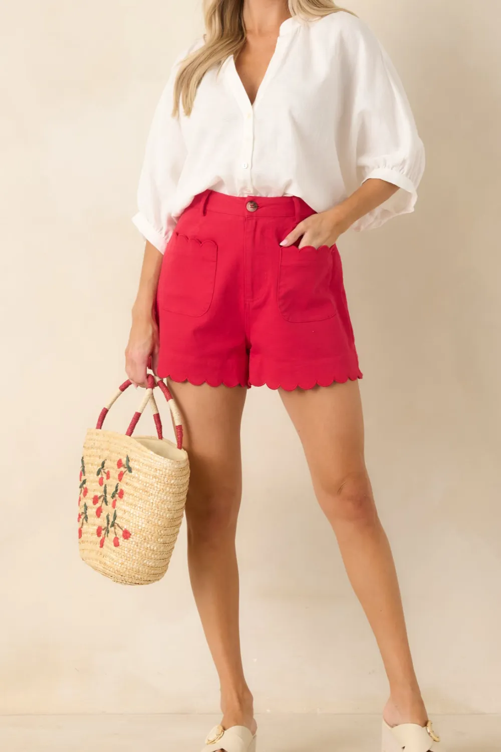 Cotton Scalloped Trim Shorts
