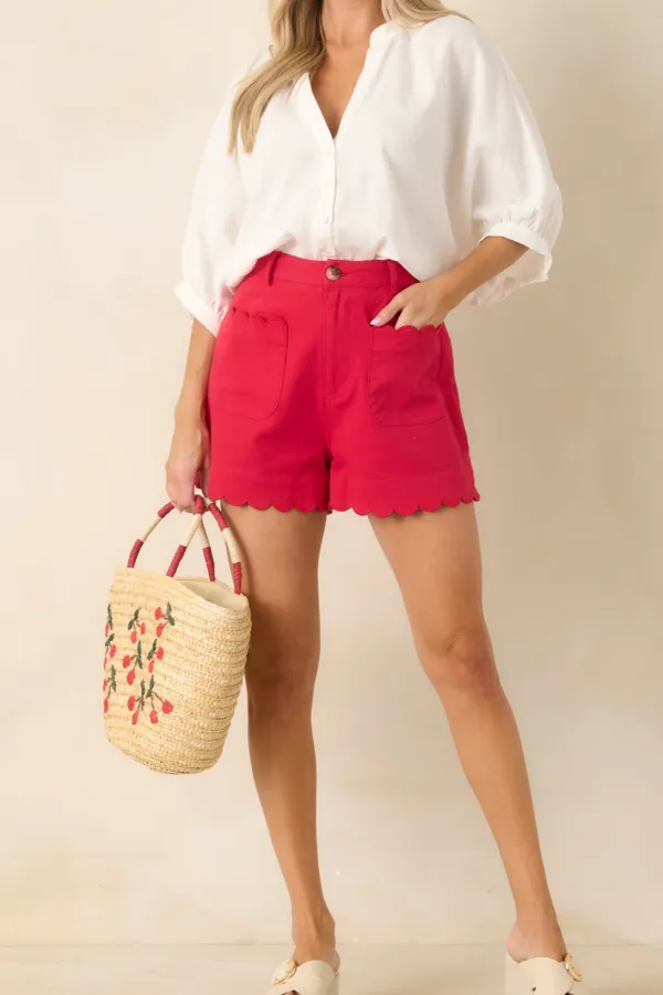 Cotton Scalloped Trim Shorts