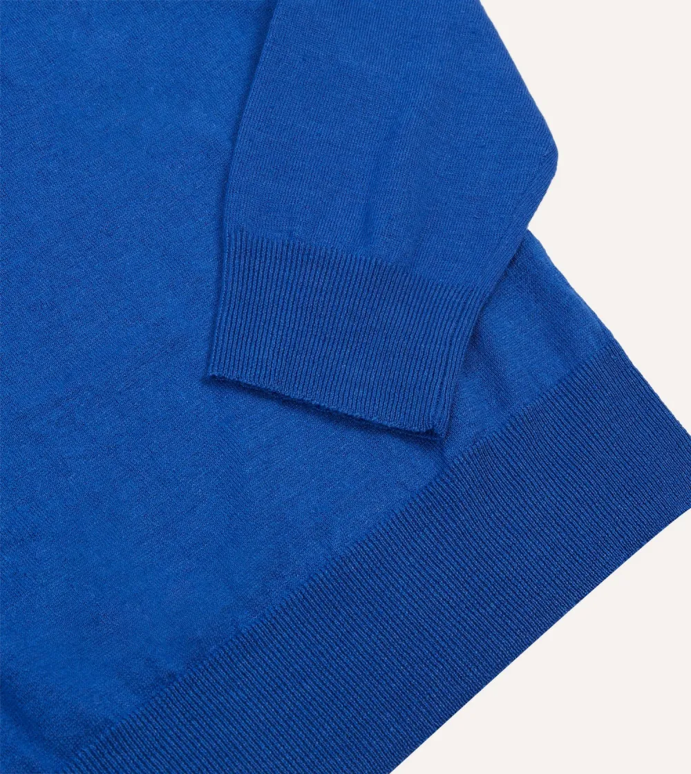 Blue Linen-Cotton Knitted Long-Sleeve Polo Shirt Elegant Essential