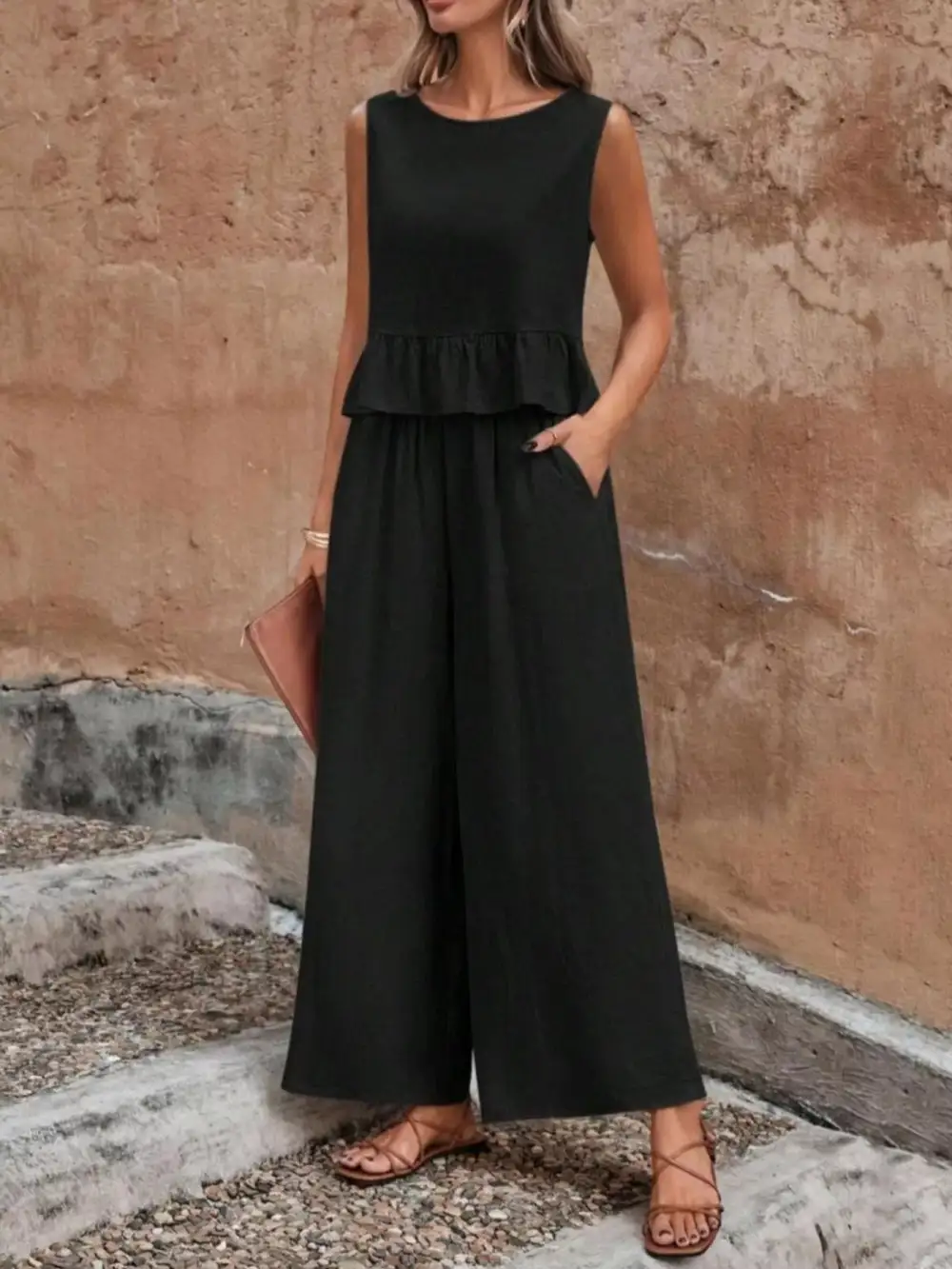 Ruffle Wide Leg Jumpsuit