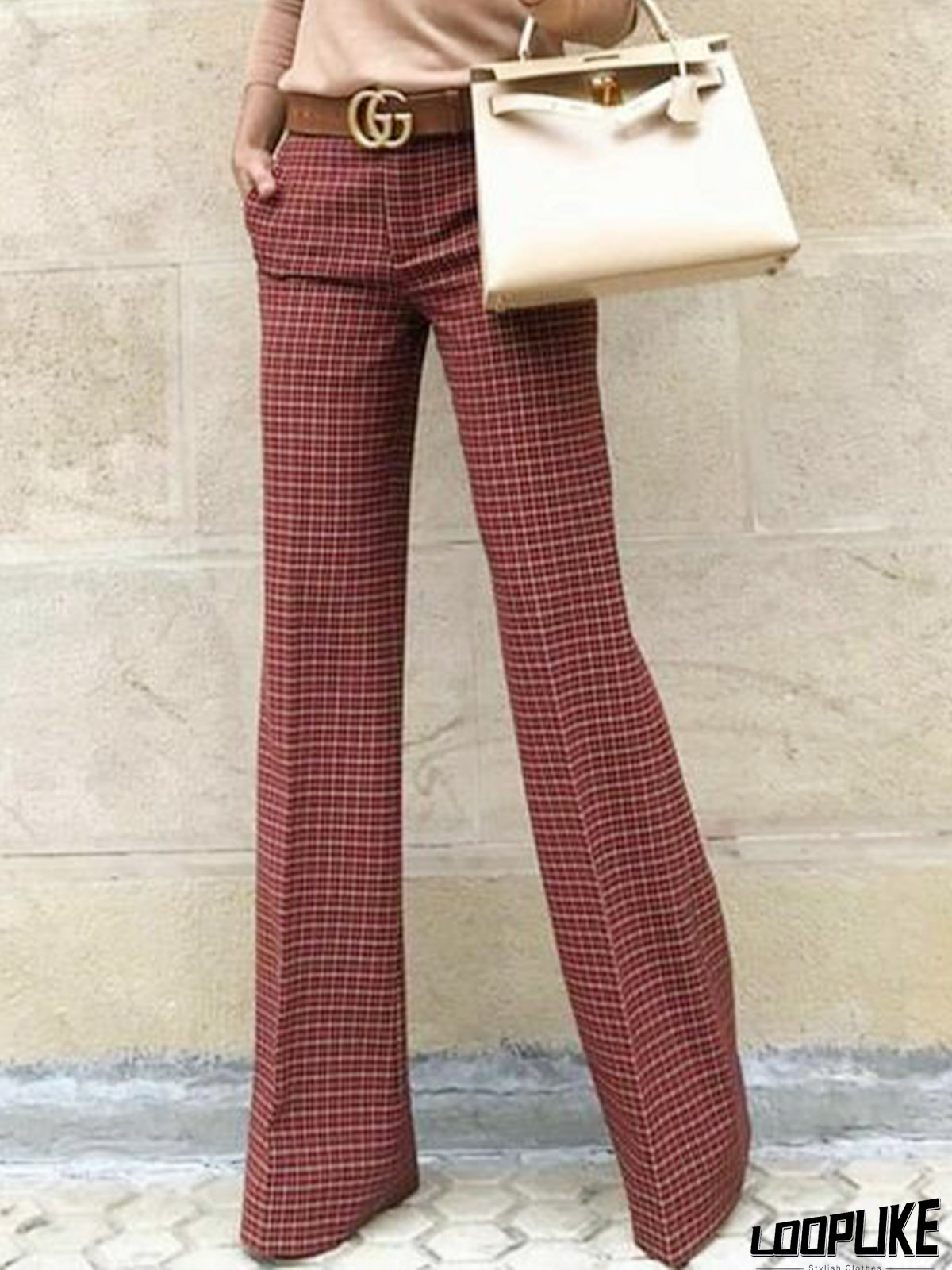 Formal Checked/Plaid Straight Leg Pants