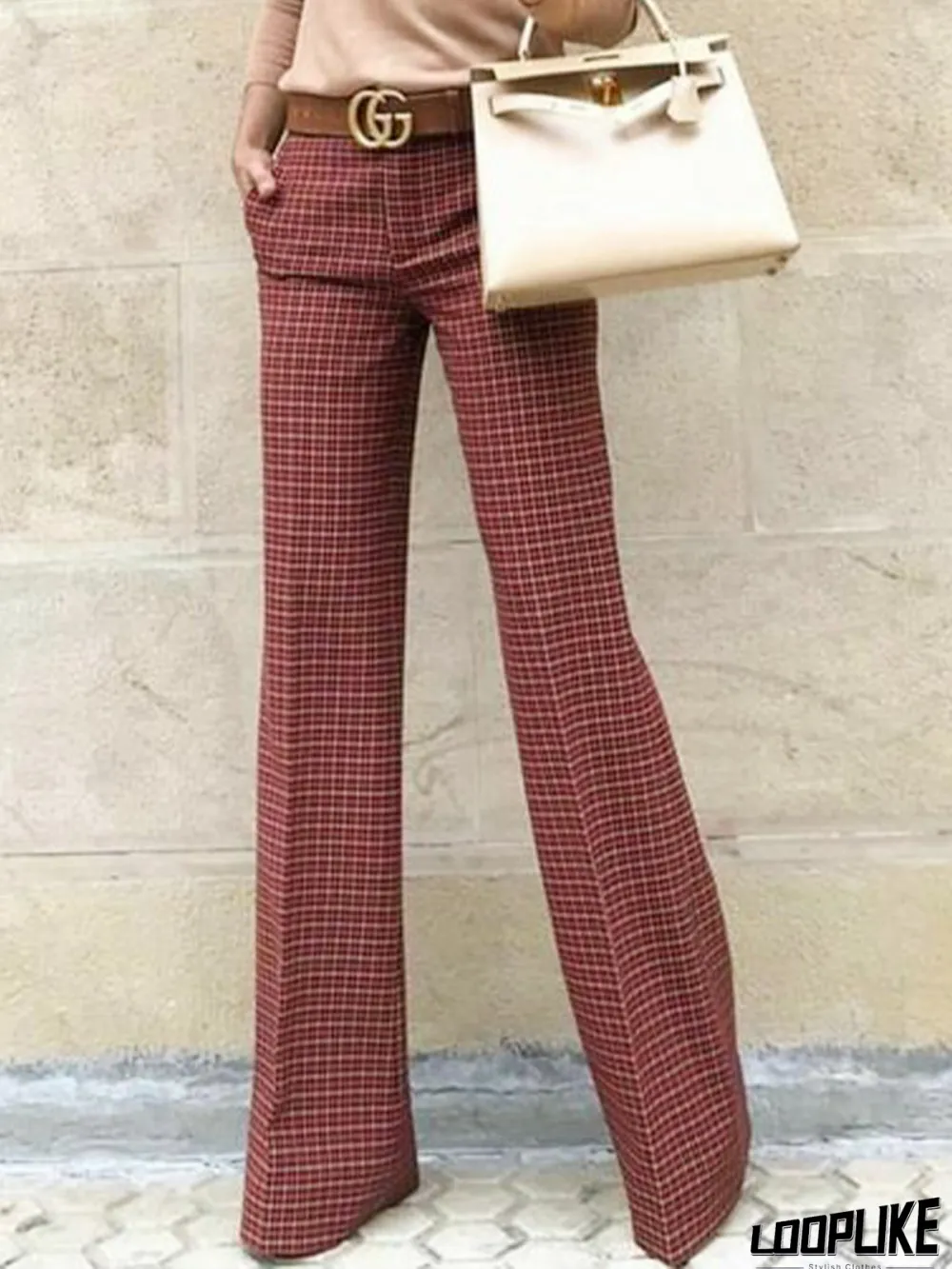 Formal Checked/Plaid Straight Leg Pants