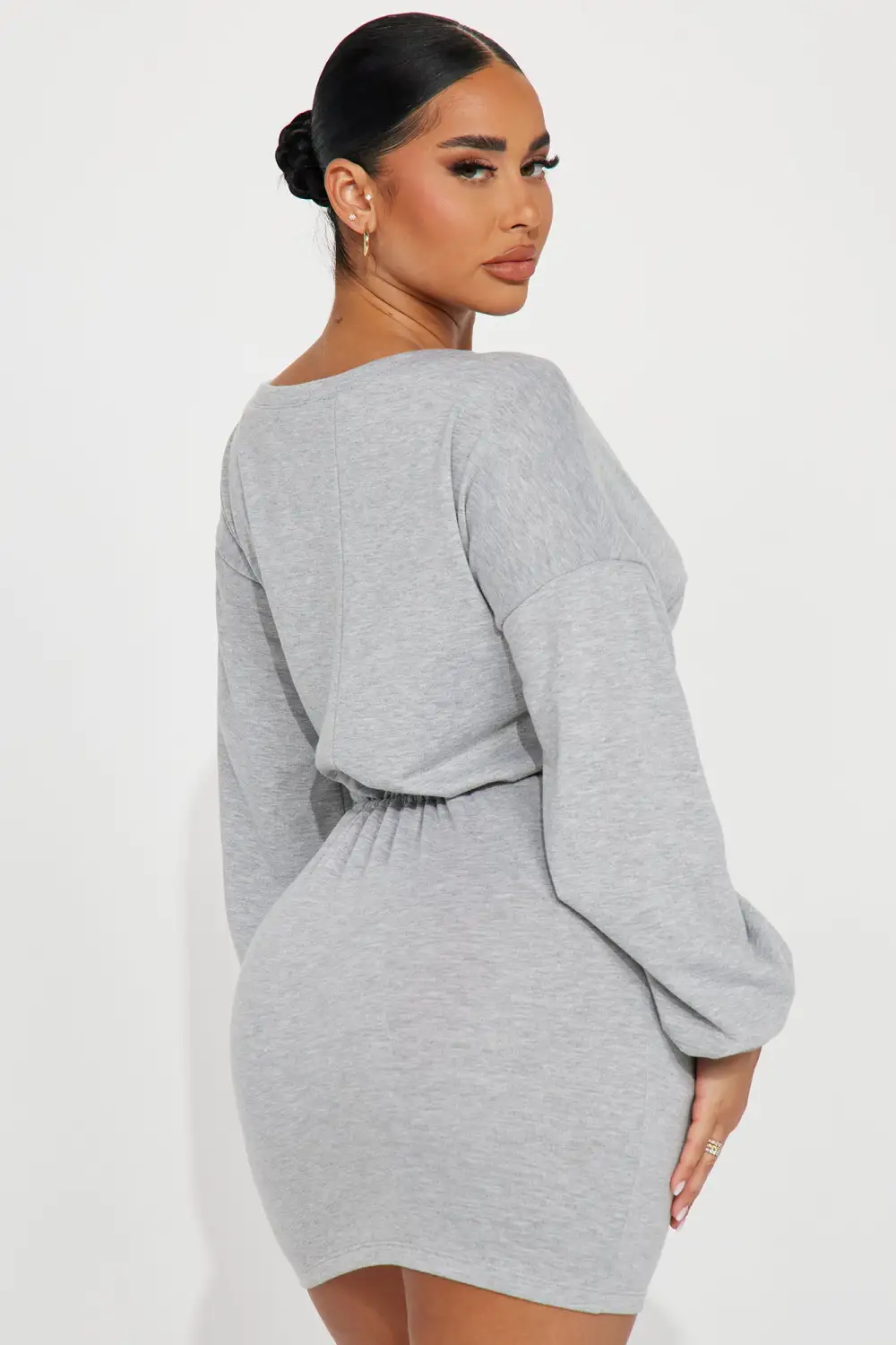 Just Chillin French Terry Mini Dress - Heather Grey