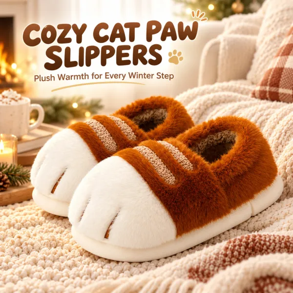 Cat Paw Plush Slippers Fleece-Lined Thick Warm