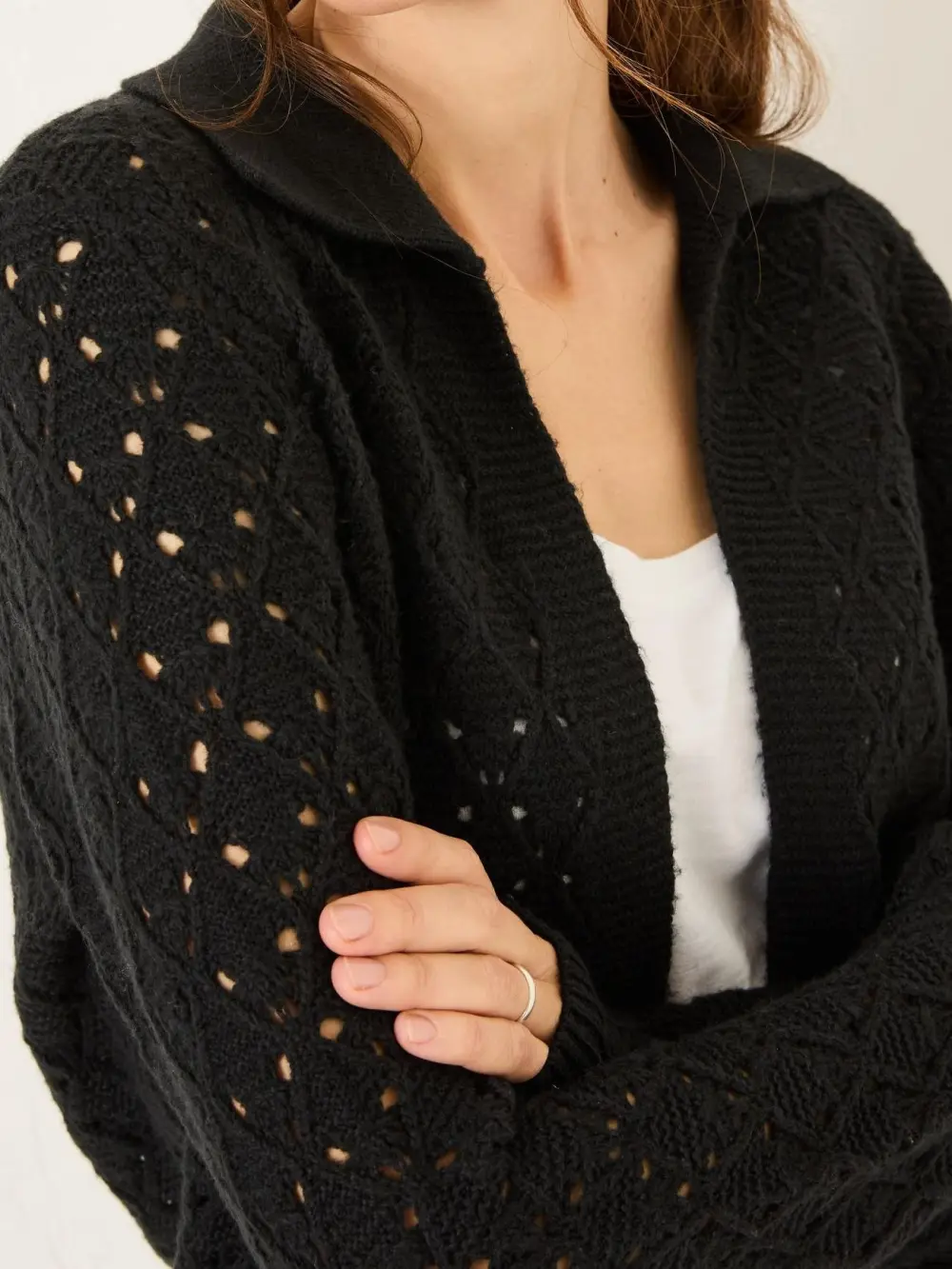 Lilah Black Pointelle Knitted Cardigan