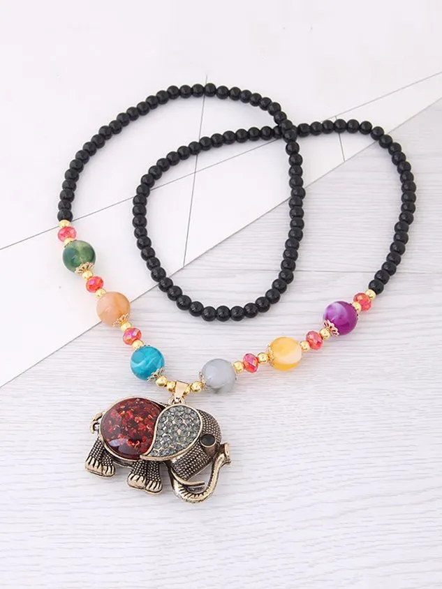 Elephant Rhinestone Beaded Sweater Necklaces