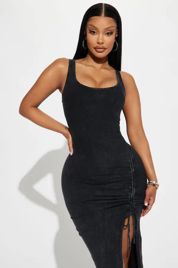 Rocket Ruched Midi Dress - Charcoal