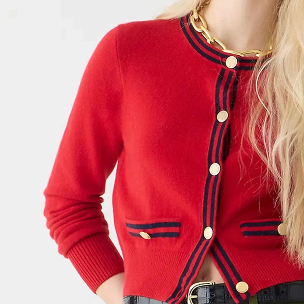 Cashmere Sweater Lady Jacket with Contrast Trim