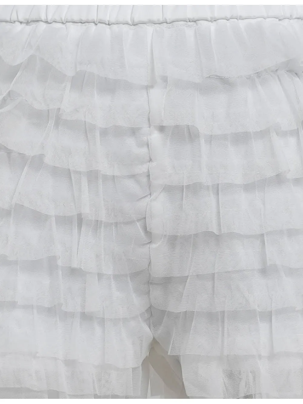 Tiered Mesh Ruffle Solid Color Elastic Waist Mini Shorts