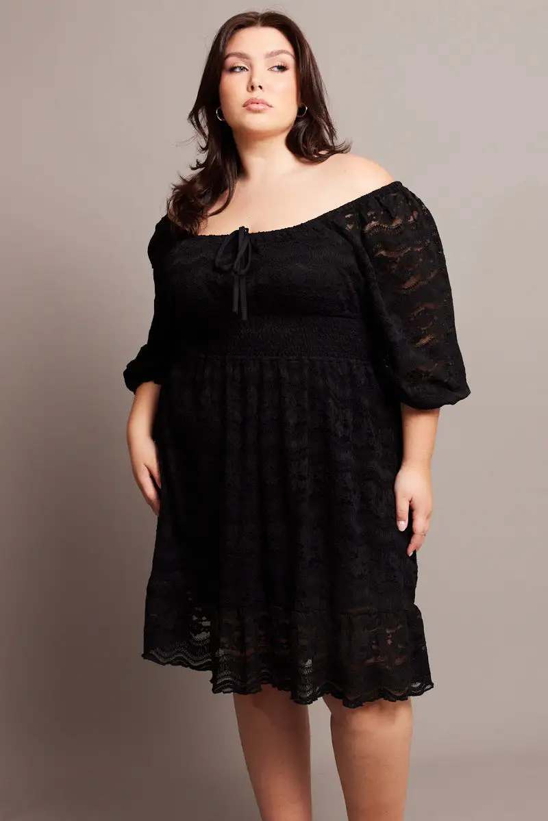 Black Half Sleeve Lace Minidress