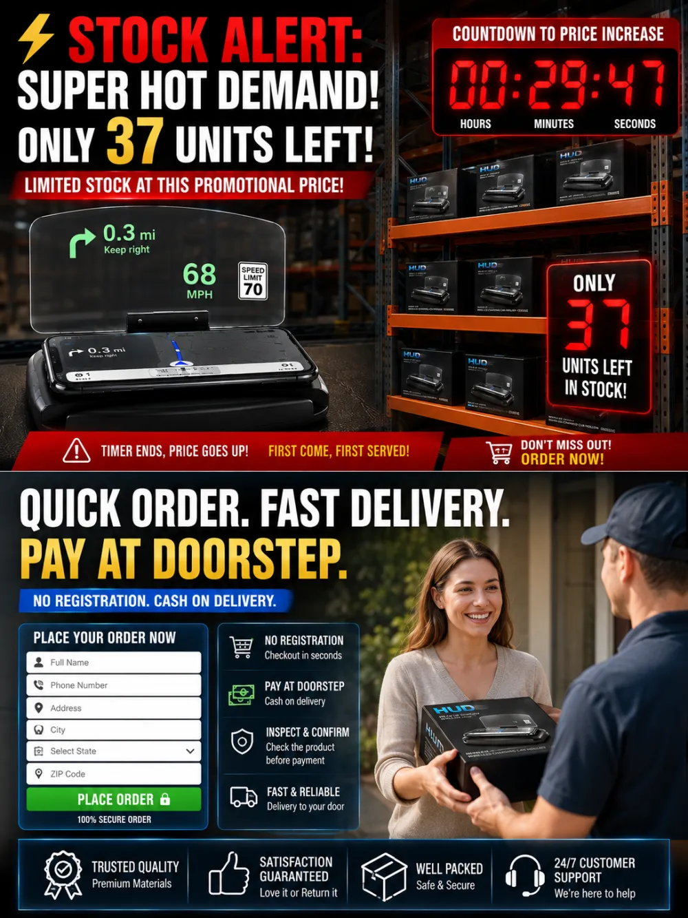 Multifunctional Head-Up Display - Wireless Automatic Charging