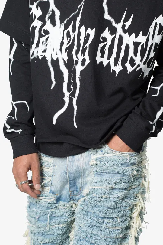 BLACK DOUBLE LAYERED GOTHIC STYLE T-SHIRT