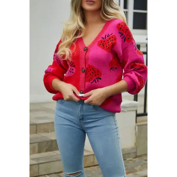 Printed V Neck Button Down Long Sleeve Cardigan