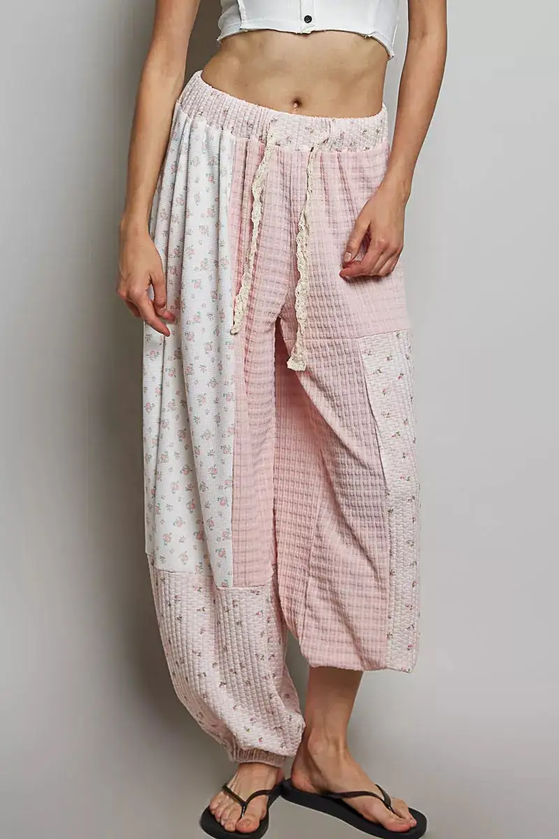 Everyday Patchwork Mixed Knit Wide Leg Pants