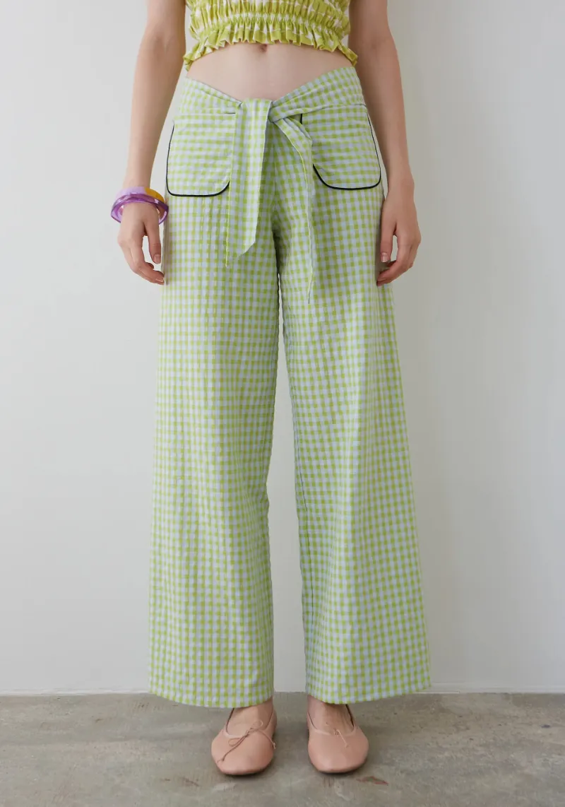 GREEN VICHY BOW PANTS