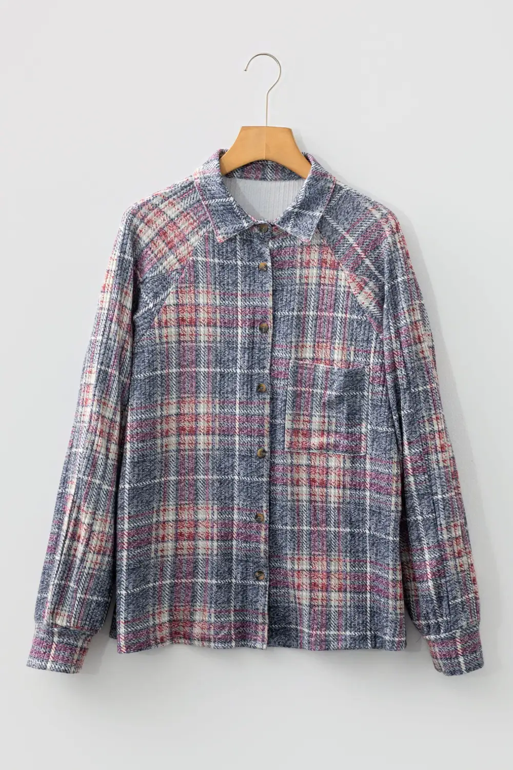 Plaid Textured Pocket Detail Shirt Blouse