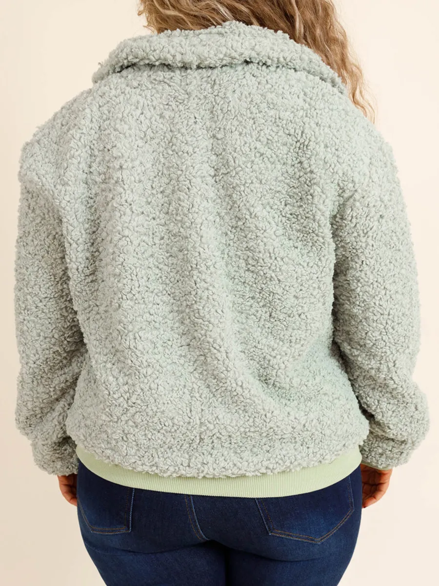 Plush Light Green Patchwork Ribbed Jacket