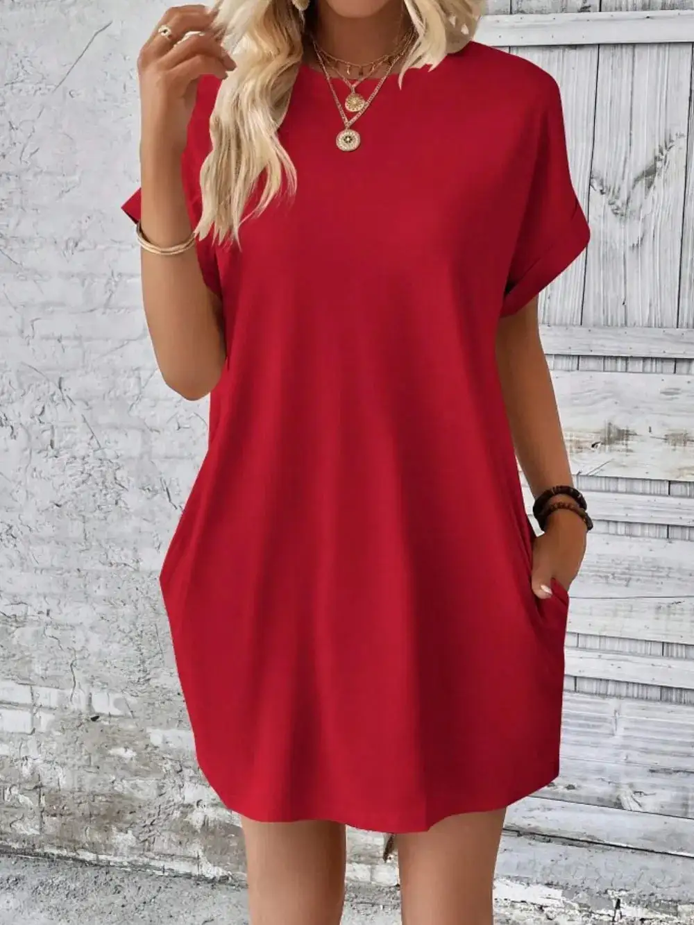 Relaxed Pocket Detail Round Neck Dress