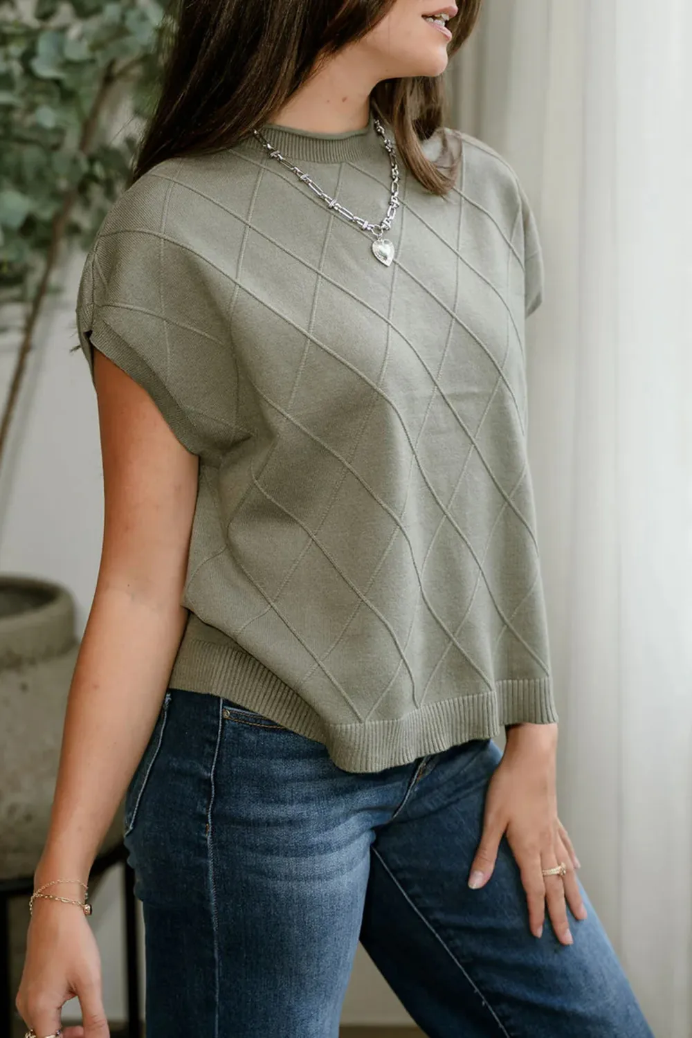 Argyle Pattern Round Neck Sweater Tank