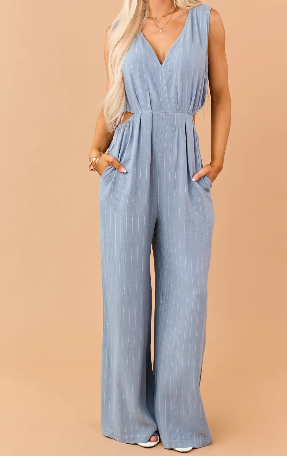 Powder Pinstripe Linen Blend Side Cut