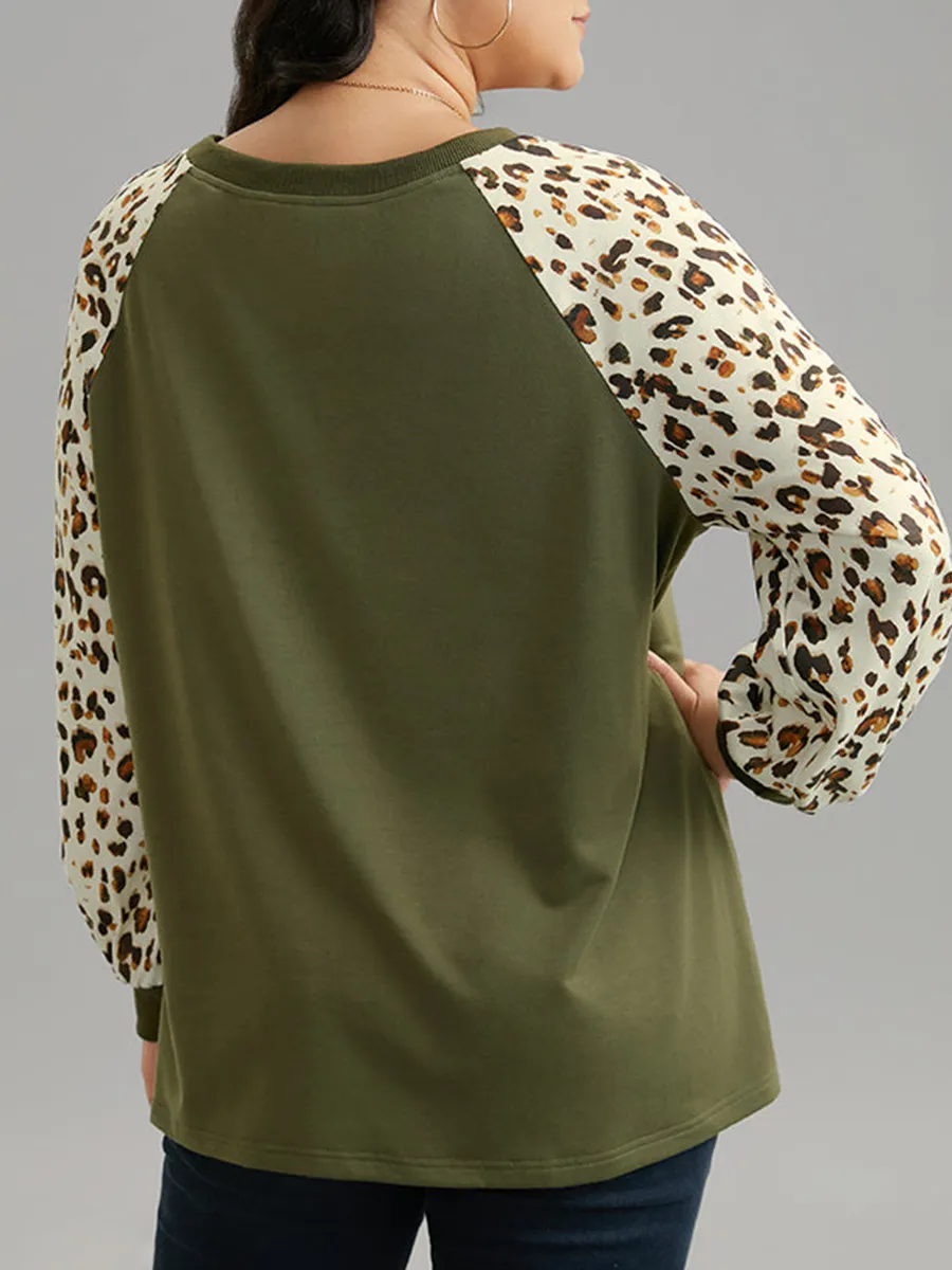 Leopard Print Patchwork T-Shirt With Shoulder Sleeves