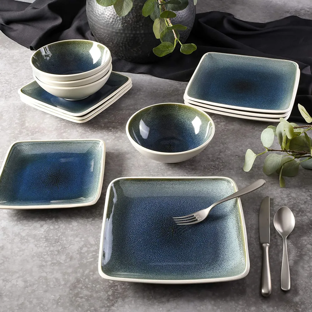 Gibson Elite Althea Reactive Dinnerware Set, 16 Pc, Teal