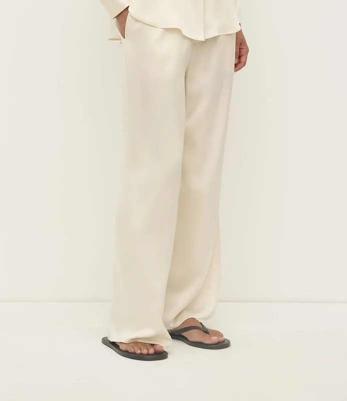 Cream Silk Wide-Leg Pant