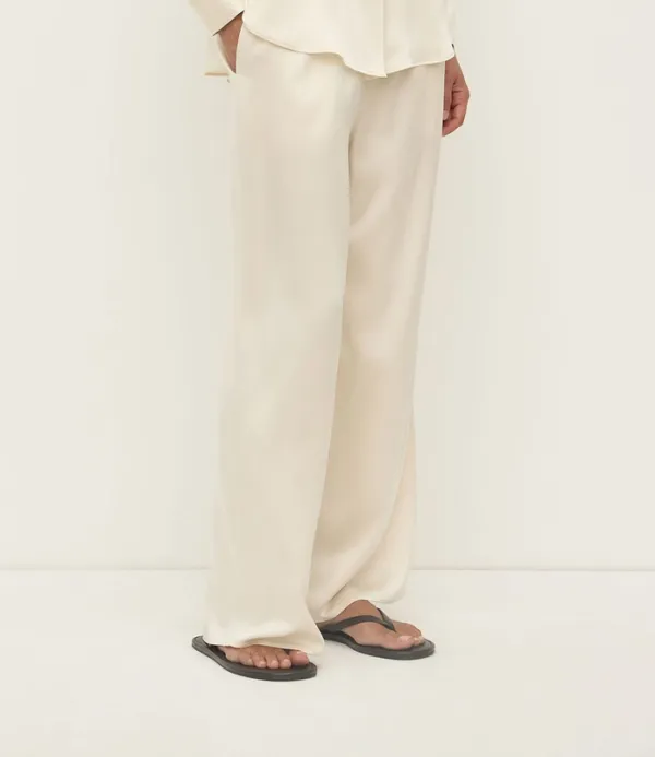 Cream Silk Wide-Leg Pant