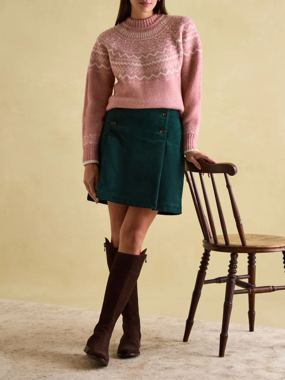 Cream Crew Neck Fairisle Pattern Jumper