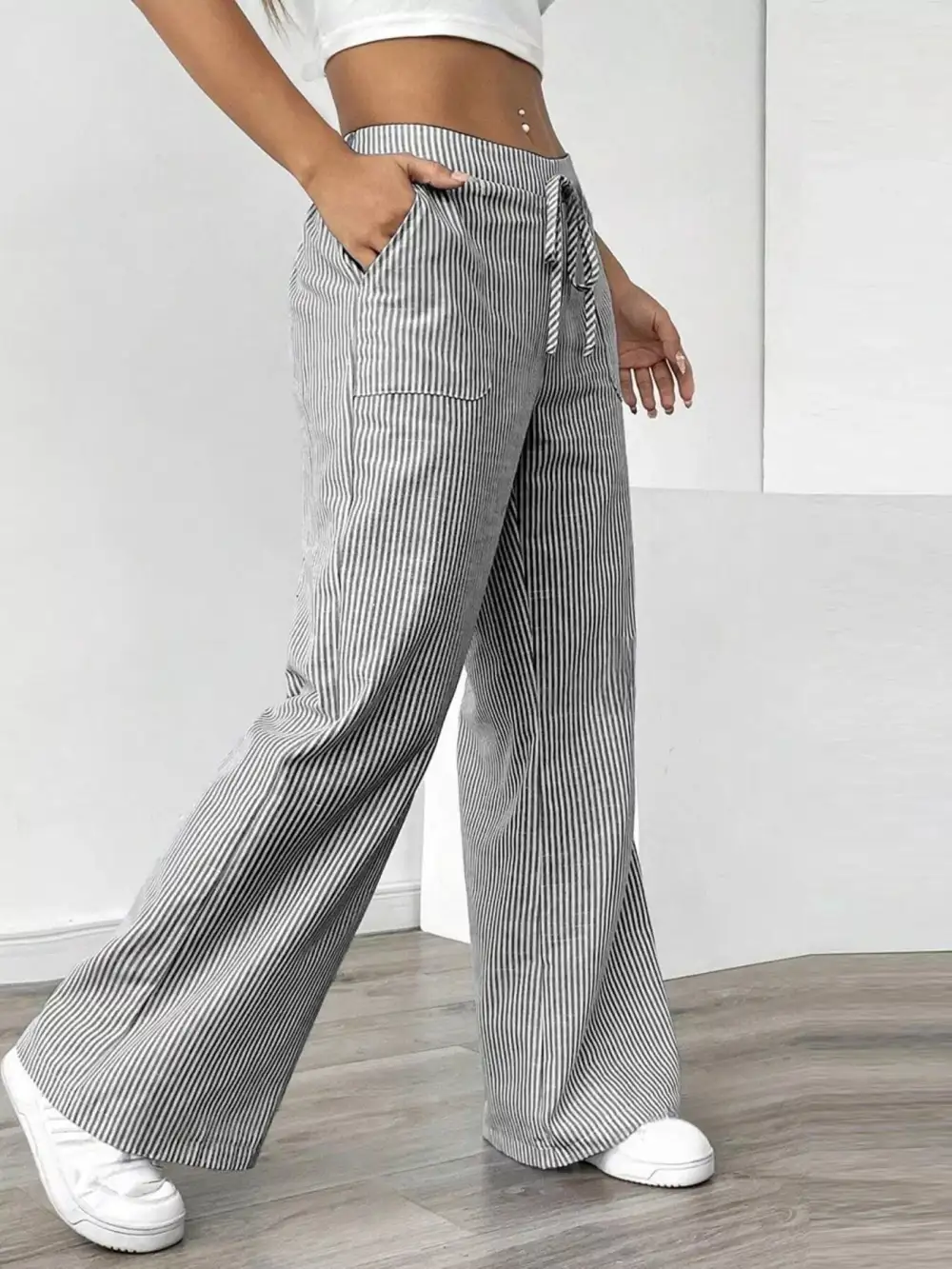 Polished Striped Wide Leg Pants
